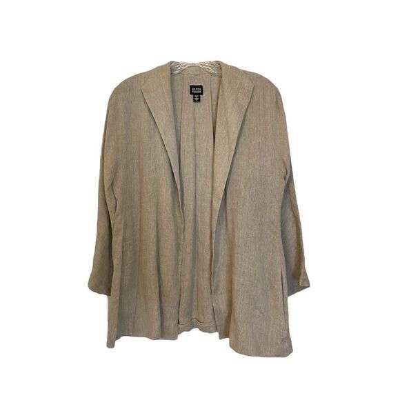 Eileen Fisher Khaki Linen Open Front 3/4 Sleeve Jacket | Size S - Picture 1 of 3